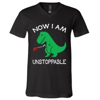 Now I Am Unstoppable Funny Trex V-Neck T-Shirt