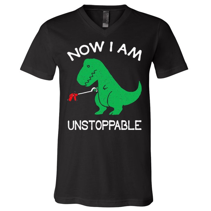 Now I Am Unstoppable Funny Trex V-Neck T-Shirt