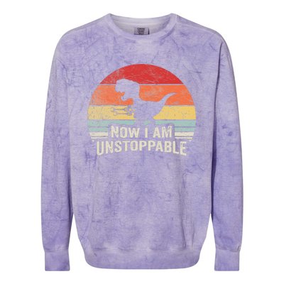 Now I Am Unstoppable Funny Trex Gifts Vintage Colorblast Crewneck Sweatshirt