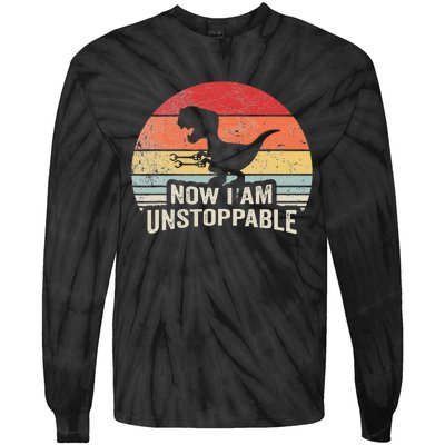 Now I Am Unstoppable Funny Trex Gifts Vintage Tie-Dye Long Sleeve Shirt