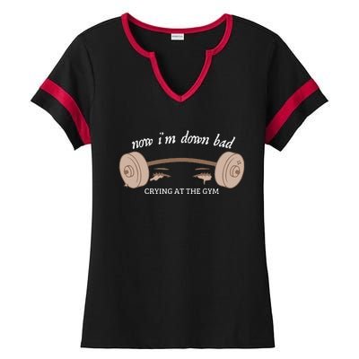 Now I Am Down Bad Crying At The Gym Ladies Halftime Notch Neck Tee