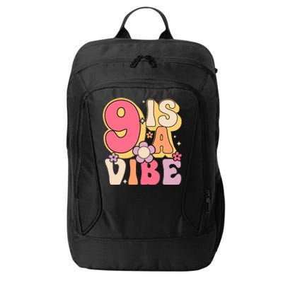 Nine Is A Vibe Birthday 9 Years Old Groovy Retro City Backpack