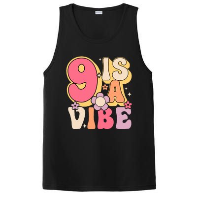 Nine Is A Vibe Birthday 9 Years Old Groovy Retro PosiCharge Competitor Tank