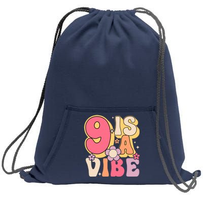 Nine Is A Vibe Birthday 9 Years Old Groovy Retro Sweatshirt Cinch Pack Bag