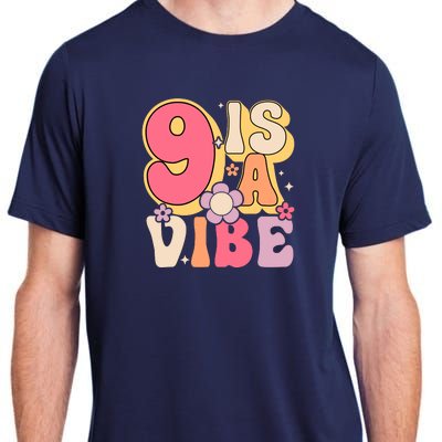 Nine Is A Vibe Birthday 9 Years Old Groovy Retro Adult ChromaSoft Performance T-Shirt