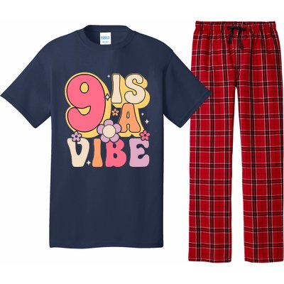 Nine Is A Vibe Birthday 9 Years Old Groovy Retro Pajama Set