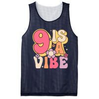 Nine Is A Vibe Birthday 9 Years Old Groovy Retro Mesh Reversible Basketball Jersey Tank