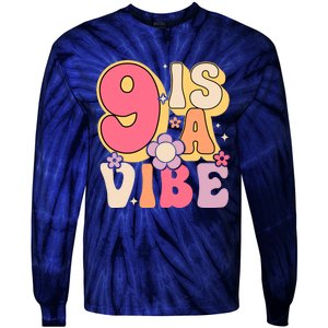 Nine Is A Vibe Birthday 9 Years Old Groovy Retro Tie-Dye Long Sleeve Shirt