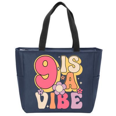 Nine Is A Vibe Birthday 9 Years Old Groovy Retro Zip Tote Bag