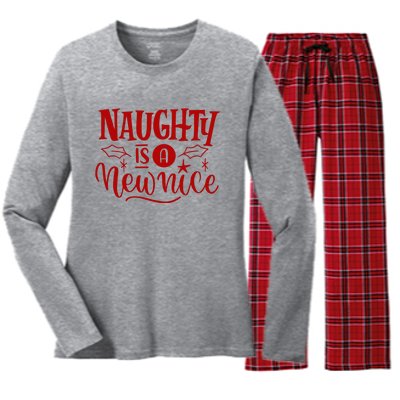 Naughty Is A New Nice Funny Holiday Gift Women's Long Sleeve Flannel Pajama Set 