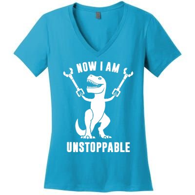 Now I Am Unstoppable Funny TRex Women's V-Neck T-Shirt