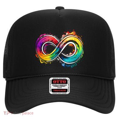 Neurodiversity Infinity Autism Awareness Rainbow Colorful Gift High Crown Mesh Back Trucker Hat