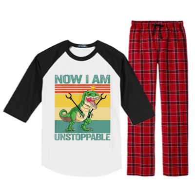 Now I Am Unstoppable TRex Funny Dinosaur Retro Vintage Raglan Sleeve Pajama Set