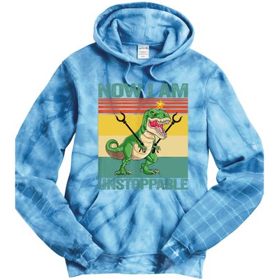 Now I Am Unstoppable TRex Funny Dinosaur Retro Vintage Tie Dye Hoodie