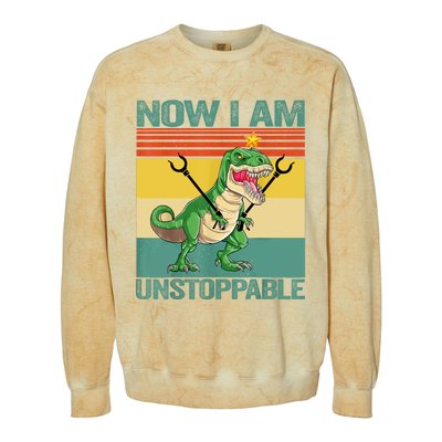 Now I Am Unstoppable TRex Funny Dinosaur Retro Vintage Colorblast Crewneck Sweatshirt