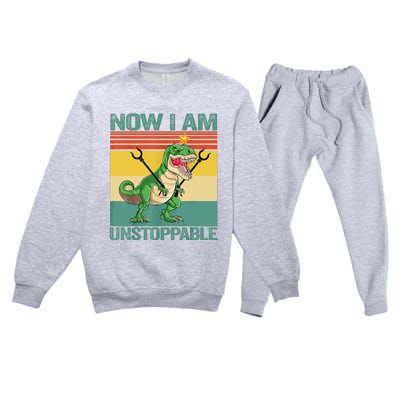 Now I Am Unstoppable TRex Funny Dinosaur Retro Vintage Premium Crewneck Sweatsuit Set