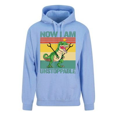 Now I Am Unstoppable TRex Funny Dinosaur Retro Vintage Unisex Surf Hoodie