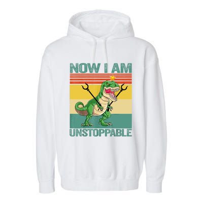 Now I Am Unstoppable TRex Funny Dinosaur Retro Vintage Garment-Dyed Fleece Hoodie