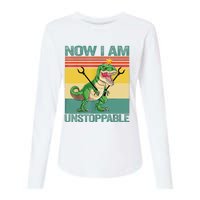 Now I Am Unstoppable TRex Funny Dinosaur Retro Vintage Womens Cotton Relaxed Long Sleeve T-Shirt