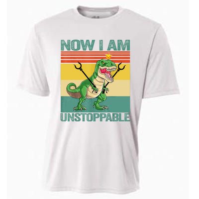 Now I Am Unstoppable TRex Funny Dinosaur Retro Vintage Cooling Performance Crew T-Shirt