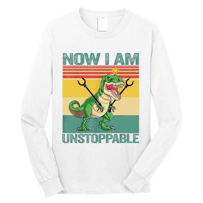 Now I Am Unstoppable TRex Funny Dinosaur Retro Vintage Long Sleeve Shirt