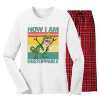 Now I Am Unstoppable TRex Funny Dinosaur Retro Vintage Women's Long Sleeve Flannel Pajama Set 