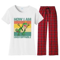 Now I Am Unstoppable TRex Funny Dinosaur Retro Vintage Women's Flannel Pajama Set