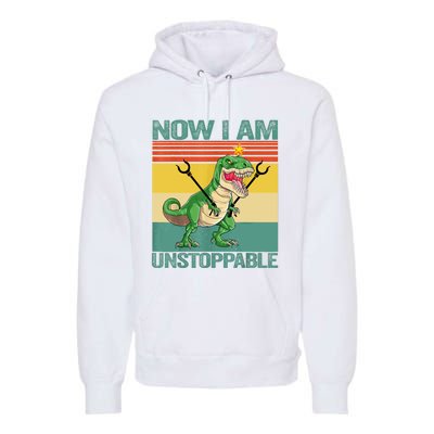 Now I Am Unstoppable TRex Funny Dinosaur Retro Vintage Premium Hoodie