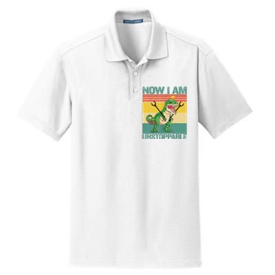 Now I Am Unstoppable TRex Funny Dinosaur Retro Vintage Dry Zone Grid Polo