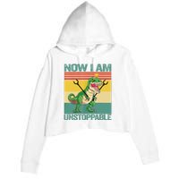 Now I Am Unstoppable TRex Funny Dinosaur Retro Vintage Crop Fleece Hoodie