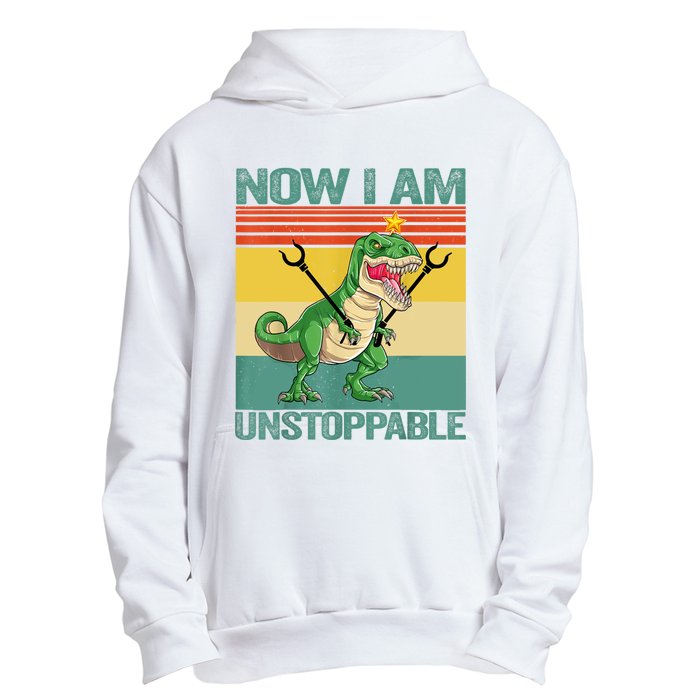 Now I Am Unstoppable TRex Funny Dinosaur Retro Vintage Urban Pullover Hoodie