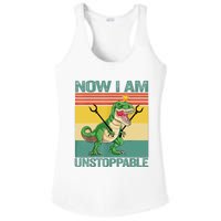 Now I Am Unstoppable TRex Funny Dinosaur Retro Vintage Ladies PosiCharge Competitor Racerback Tank