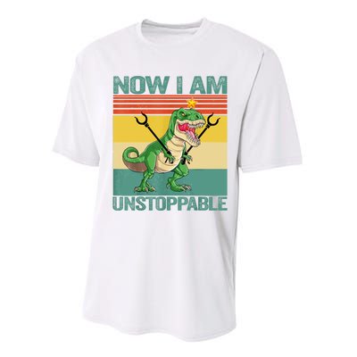 Now I Am Unstoppable TRex Funny Dinosaur Retro Vintage Performance Sprint T-Shirt