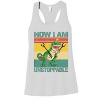 Now I Am Unstoppable TRex Funny Dinosaur Retro Vintage Women's Racerback Tank