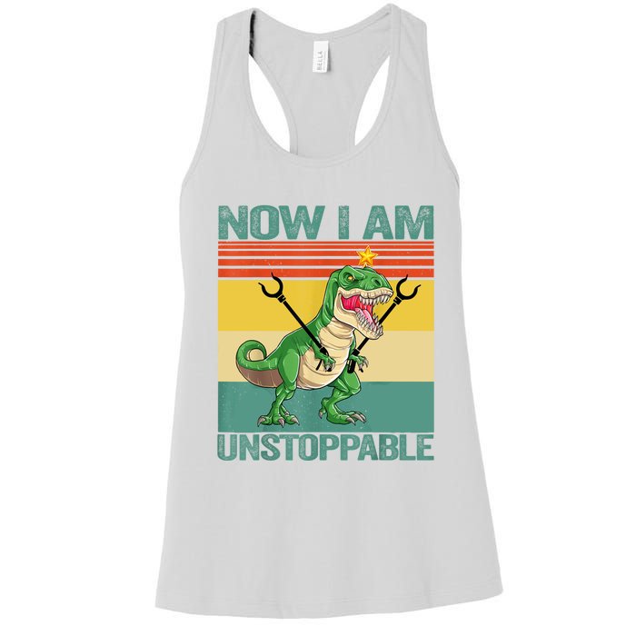 Now I Am Unstoppable TRex Funny Dinosaur Retro Vintage Women's Racerback Tank