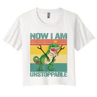 Now I Am Unstoppable TRex Funny Dinosaur Retro Vintage Women's Crop Top Tee