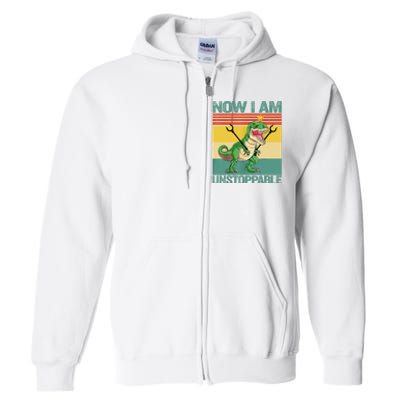 Now I Am Unstoppable TRex Funny Dinosaur Retro Vintage Full Zip Hoodie