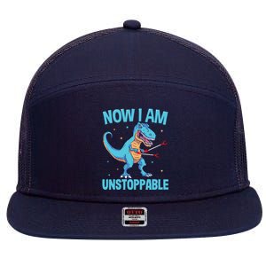 Now I Am Unstoppable Funny Trex 7 Panel Mesh Trucker Snapback Hat