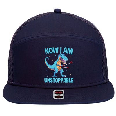 Now I Am Unstoppable Funny Trex 7 Panel Mesh Trucker Snapback Hat