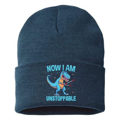 Now I Am Unstoppable Funny Trex Sustainable Knit Beanie