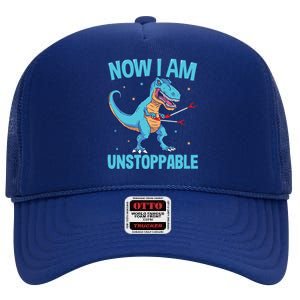 Now I Am Unstoppable Funny Trex High Crown Mesh Back Trucker Hat