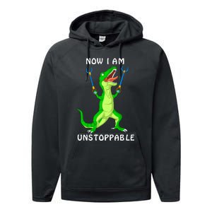 Now I Am Unstoppable Dinosaur Performance Fleece Hoodie