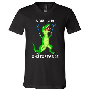 Now I Am Unstoppable Dinosaur V-Neck T-Shirt