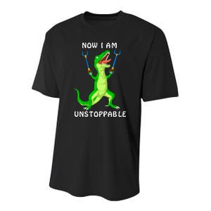 Now I Am Unstoppable Dinosaur Youth Performance Sprint T-Shirt