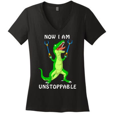 Now I Am Unstoppable Dinosaur Women's V-Neck T-Shirt