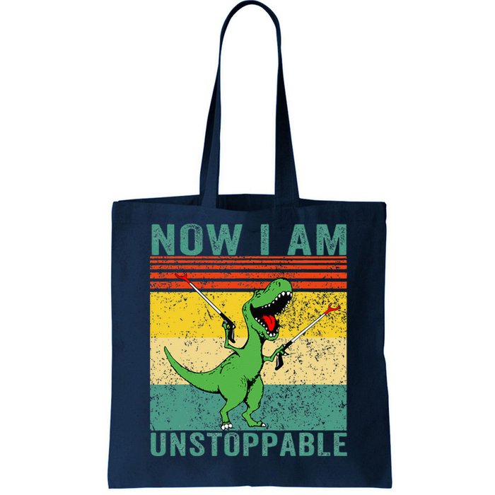 Now I am Unstoppable T-Rex Funny Dinosaur Retro Vintage Tote Bag