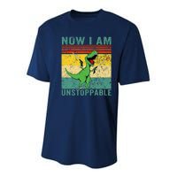 Now I am Unstoppable T-Rex Funny Dinosaur Retro Vintage Youth Performance Sprint T-Shirt