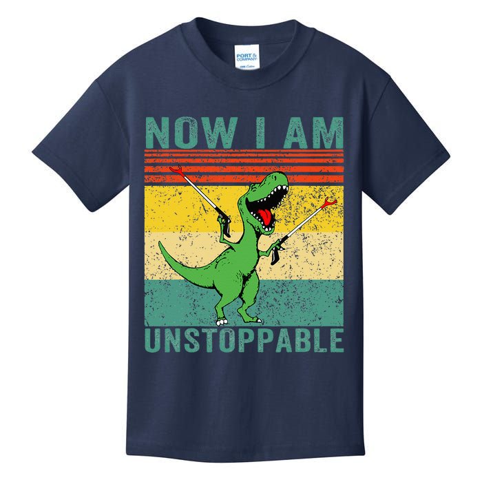 Now I am Unstoppable T-Rex Funny Dinosaur Retro Vintage Kids T-Shirt