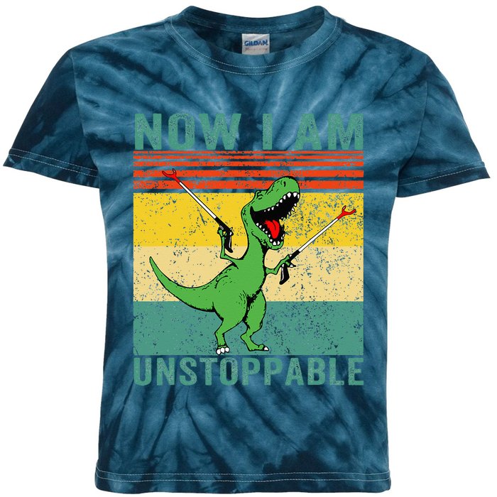 Now I am Unstoppable T-Rex Funny Dinosaur Retro Vintage Kids Tie-Dye T-Shirt