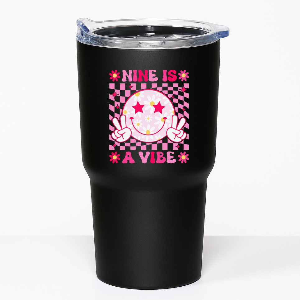 Nine Is A Vibe Birthday Groovy 9 Year Old Girl 9th Birthday Tumbler